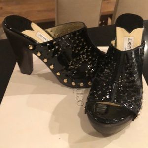 Jimmy Choo Patent Black Open Toe Mule Slides